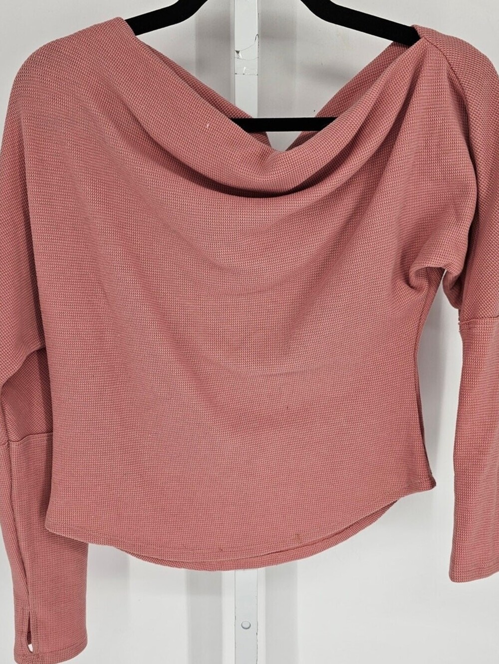 Free People Top Womens Size S Pink One Shoulder Boat Neck Waffle Knit Boho